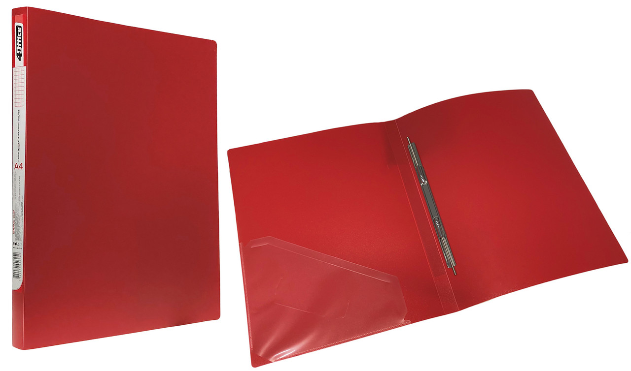 Папка-швидкозшивач 4OFFICE (4-213-01), Clip A, А4, PP, 500 мкм., червона